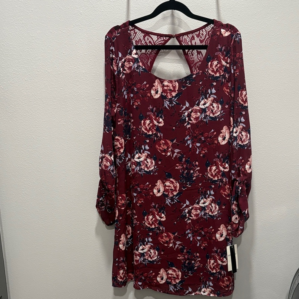 Speechless Maroon Floral Long Sleeve Dress